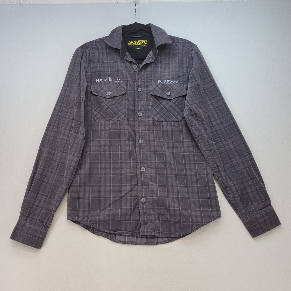 Klim Corduroy Button Down Shirt Men Small Gray Plaid Technical Riding Gear